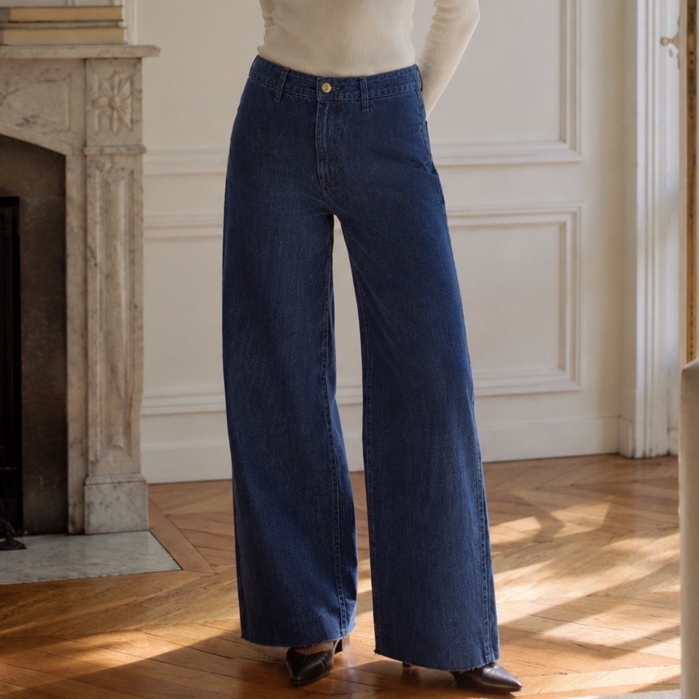 J.Crew Point Sur Wide Leg Jeans Indigo Blue High Rise Raw Hem 27 Made in USA W3